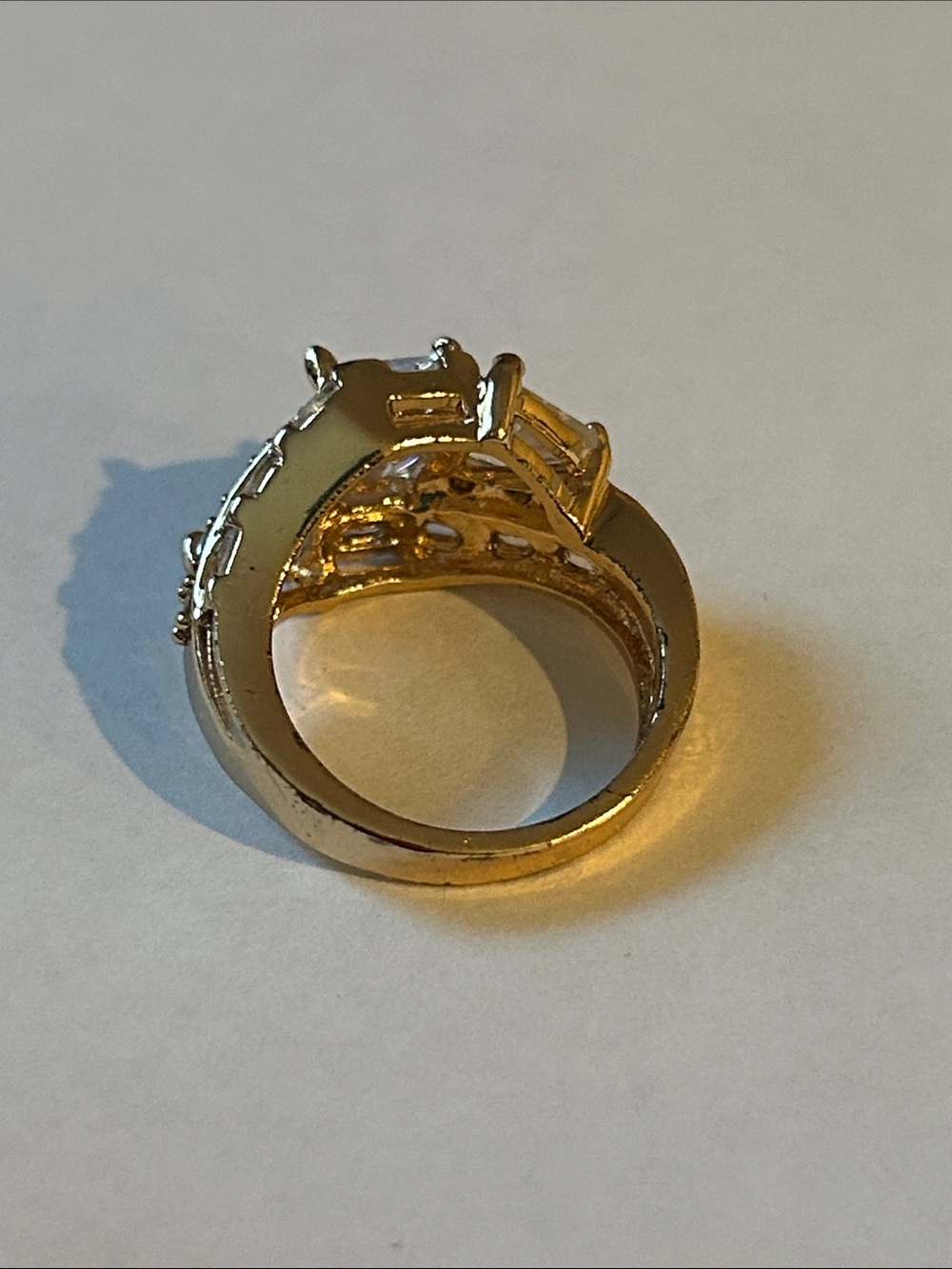 Gold-Tone Clear Stone Statement Ring - Elegant Cocktail Ring - Picture 5 of 6